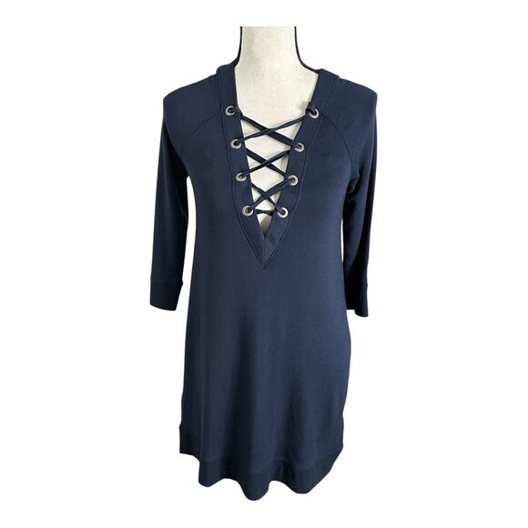 Abercrombie &amp; Fitch Dresses & Skirts - Abercrombie & Fitch Ribbed Henley Drawstring Navy Blue Mini‎ Dress Size Small